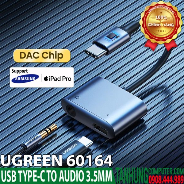 Cáp USB Type-C Sang Cổng Âm Thanh 3.5mm Ugreen 60164, PD 30W hỗ trợ Samsung/ iPad Pro/ Surface chính hãng cao cấp