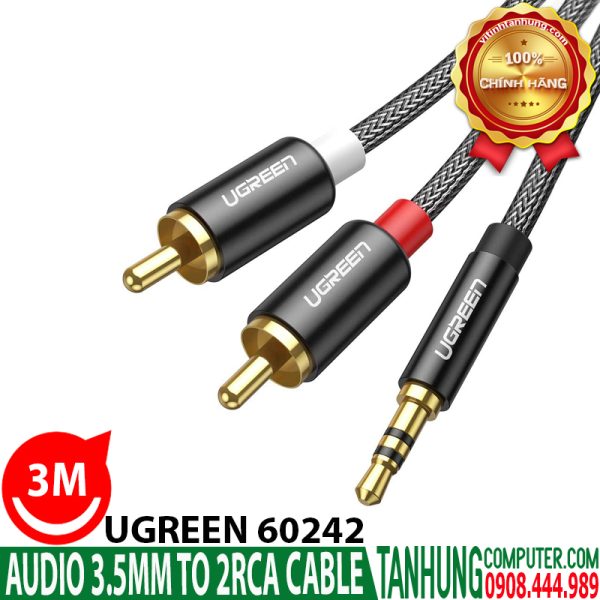 Cáp Audio 3,5mm ra 2 đầu RCA Ugreen 60242 dài 3m Bọc Nylon Chính Hãng Cao Cấp