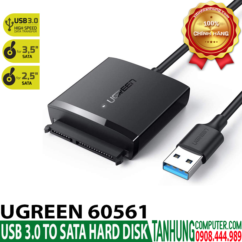 USB 3.0 to SATA  Ugreen 60561 hỗ trợ đọc ổ HDD/SSD, 2.5”/3.5” chính hãng cao cấp