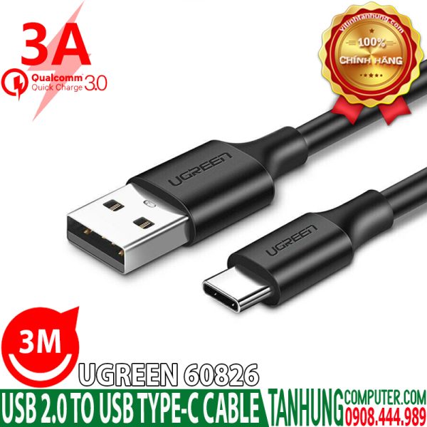 Cáp USB 2.0 to USB-C Ugreen 60826 dài 3m hỗ trợ sạc 3A chính hãng cao cấp