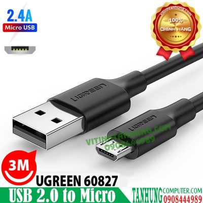 Cáp sạc Micro USB 2.0 Ugreen 60827 Dài 3m Màu Đen