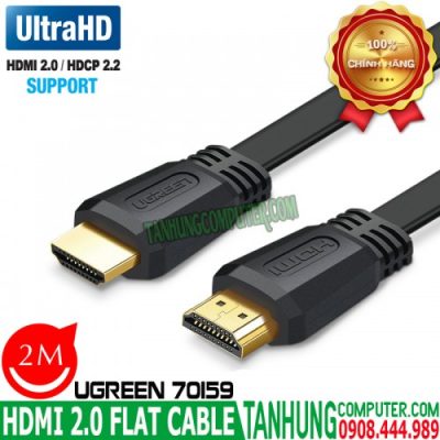 Cáp HDMI 2.0 4K@60Hz Dây Dẹt Siêu Mỏng Dài 2M Ugreen 70159