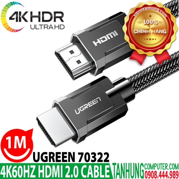 Cáp HDMI 2.0 Ugreen 70322 dài 1M độ phân giải 4K@60Hz Cao Cấp