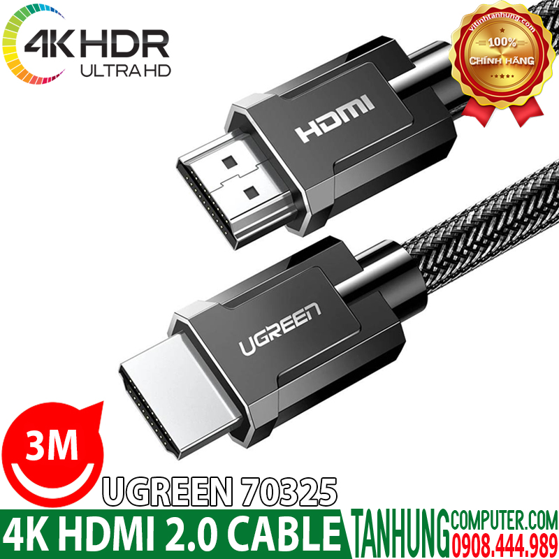 Cáp HDMI 2.0 Ugreen 70325 dài 3M độ phân giải 4K@60Hz Cao Cấp