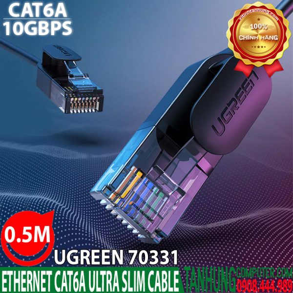 Cáp Mạng Cat6A Siêu Mỏng Ugreen 70331 0.5M Hỗ trợ 10Gbps cao cấp chính hãng