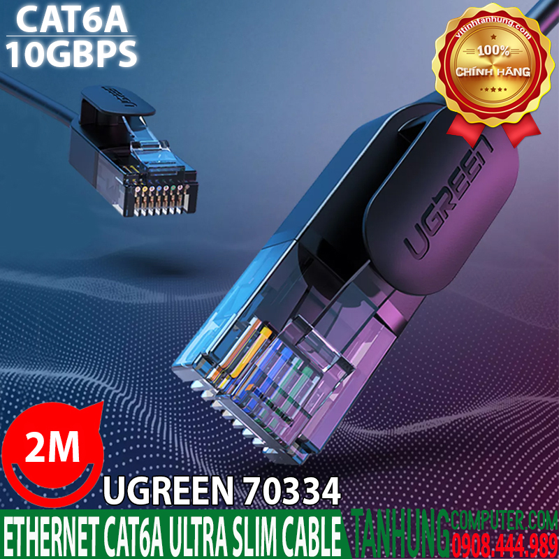 Cáp Mạng Cat6A Siêu Mỏng Ugreen 70334 2M Hỗ trợ 10Gbps cao cấp chính hãng