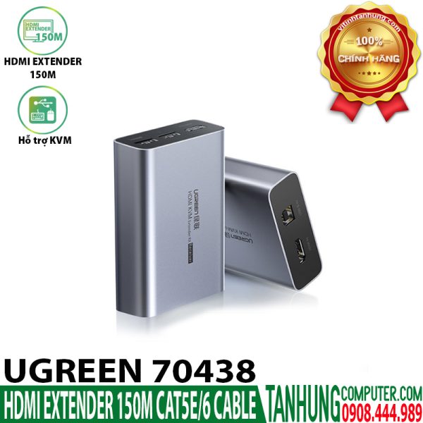 Thiết bị khuếch đại HDMI+USB qua Lan 150met KVM Cao Cấp Ugreen 70438 (Receiver)