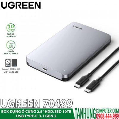 Box đựng ổ cứng 2.5 USB Type-C 3.1 Gen 2 Ugreen 70499, Vỏ Nhôm, hỗ trợ SSD/HDD lên đến 6TB