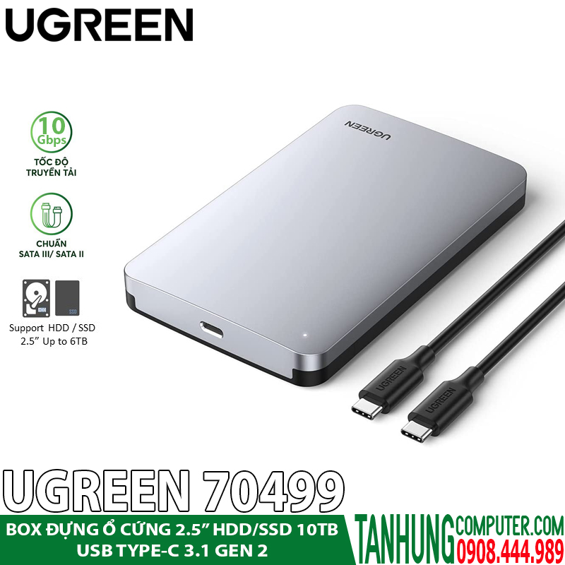 Box đựng ổ cứng 2.5 USB Type-C 3.1 Gen 2 Ugreen 70499, Vỏ Nhôm, hỗ trợ SSD/HDD lên đến 6TB Box đựng ổ cứng 2.5 USB Type-C 3.1 Gen 2 Ugreen 70499, Vỏ Nhôm, hỗ trợ SSD/HDD lên đến 6TB
