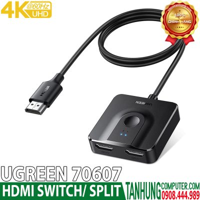 Bộ Chuyển Mạch 2 Chiều HDMI 2*1 Ugreen 70607 4K@60Hz Chính Hãng Cấp