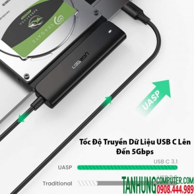 Cáp Chuyển USB Type-C Sang SATA III Ugreen 70610, hỗ trợ ổ cứng 2.5 inch HDD SSD