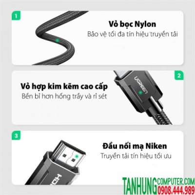 Cáp HDMI 2.0 Ugreen 70326 dài 5M độ phân giải 4K@60Hz Cao Cấp