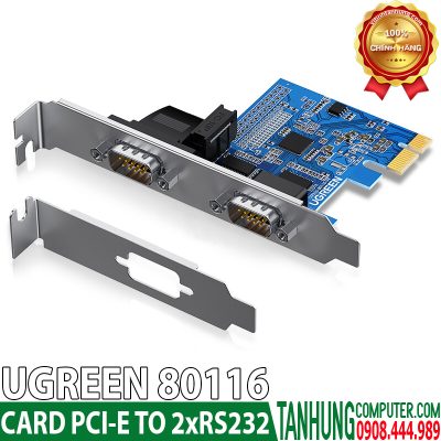 Card PCIe sang 2 cổng com RS232 Ugreen 80116 chính hãng cao cấp