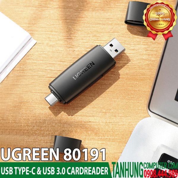 Đầu Đọc Thẻ SD/TF Chuẩn USB Type-C Và USB 3.0 Ugreen 80191 Chính hãng cao cấp