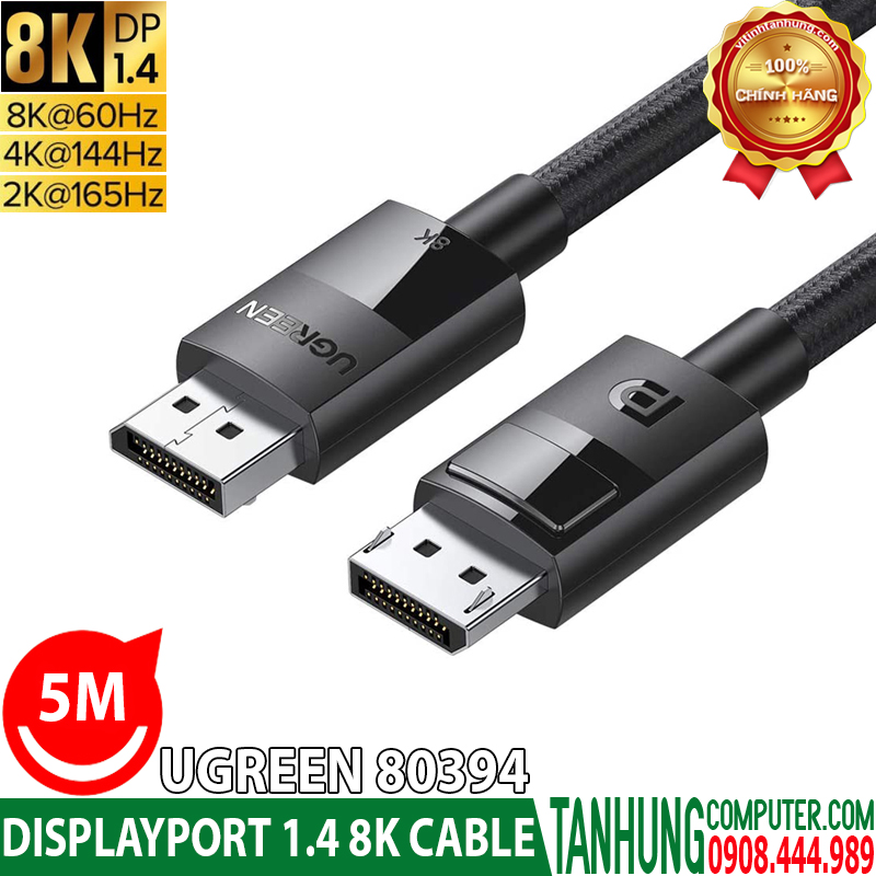 Cáp Displayport 1.4 8K@60Hz dài 5M Ugreen 80394 Cao Cấp Cáp Displayport 1.4 8K@60Hz dài 5M Ugreen 80394 Cao Cấp