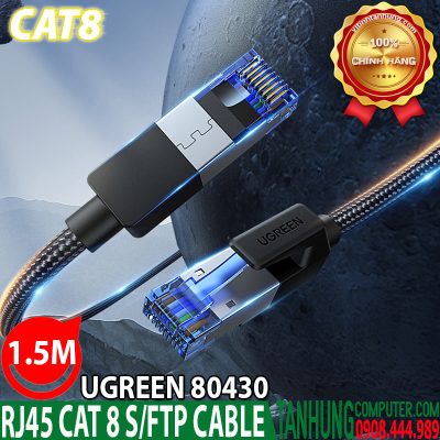 Cáp mạng Cat 8 Ugreen 80430 dài 1.5m đúc sẵn 2 đầu S/FTP 40Gbps bọc dù cao cấp chính hãng