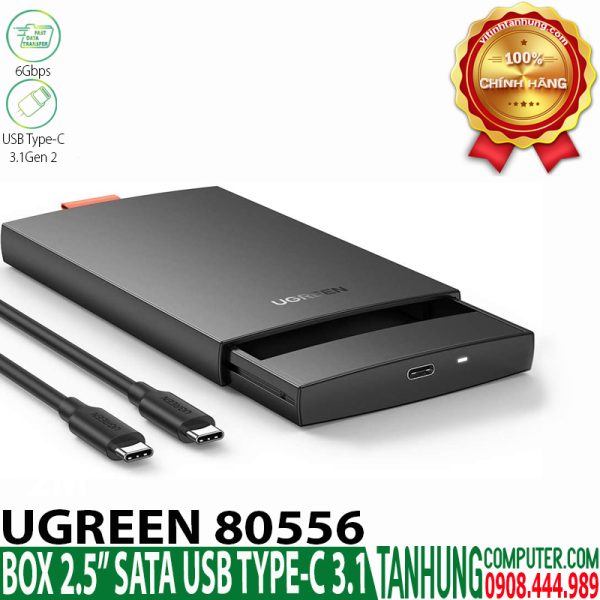 Box đựng ổ cứng 2.5 USB Type-C 3.1 Gen 2 Ugreen 80556 hỗ trợ SSD/HDD lên đến 10TB