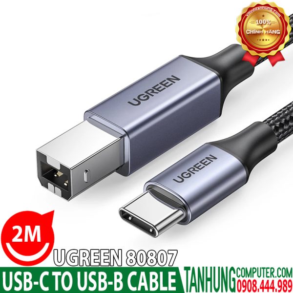 Cáp USB-C to USB-B Ugreen 80807 Dài 2M Chính hãng cao cấp (Vỏ Nhôm)