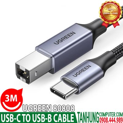Cáp USB-C to USB-B Ugreen 80808 Dài 3M Chính hãng cao cấp (Vỏ Nhôm)