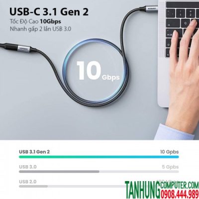 Cáp USB Type C 3.1 Gen 2 Ugreen 30205 nối dài 1m - Video 4K@60Hz, PD100W, Truyền data 10Gbps