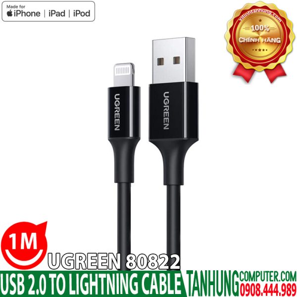 Cáp sạc USB Lightning chuẩn MFi Ugreen 80822 Dài 1M Chính Hãng