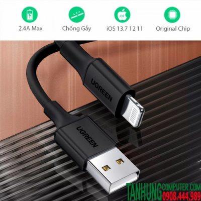 Cáp sạc USB Lightning chuẩn MFi Ugreen 80822 Dài 1M Chính Hãng