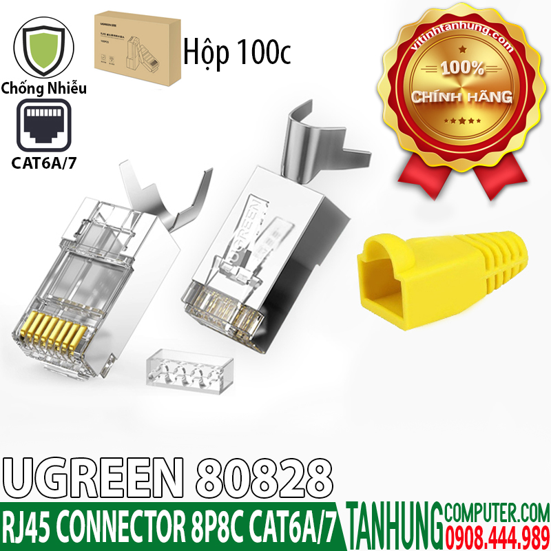 Hạt mạng Cat6A/Cat7 FTP Ugreen 80828 Cao Cấp(hộp/100c), kèm đầu chụp nhựa