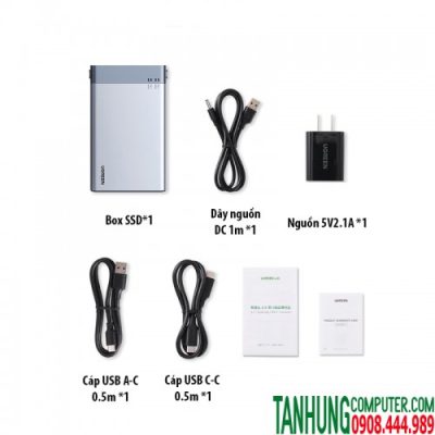 Box đọc ổ cứng 2.5 Dual Ugreen 80857 USB Type-C 3.1 Gen 2, dung lượng SSD 2x 6TB.