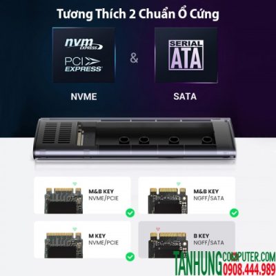 Thiết bị đựng ổ cứng M.2 SATA NVMe/NGFF PCIe 3.0 GEN 2 Ugreen 90264 hỗ trợ M-Key và M&B Key 2230/2242/2260/2280, 10Gbps cổng USB type C