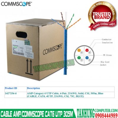 Cáp mạng CommScope Cat6 1427254-6 NetConnect® Category 6 Cable, 4 pair, 23 AWG, U/UTP, CM, 305m, Reel in box, Blue