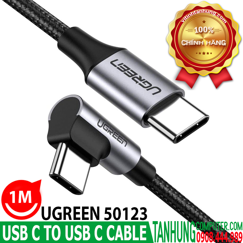 Cáp USB Type C To Type C Bẻ Góc 90 Độ Dài 1M Truyền Dữ Liệu, Sạc Nhanh Cao Cấp Ugreen 50123