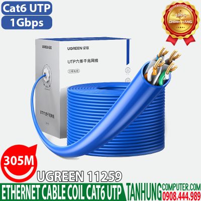 Cáp mạng Cat6 UTP Ugreen 11259 23AWG,0.57±0.02mm-1Gbps 250Mhz(305met,thuần đồng) chính hãng Cao cấp