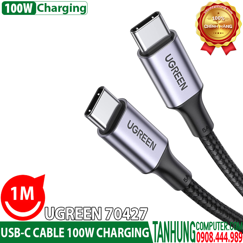 Cáp USB Type C sạc 100W 5A QC3.0 Ugreen 70427 dài 1m chính hãng cao cấp