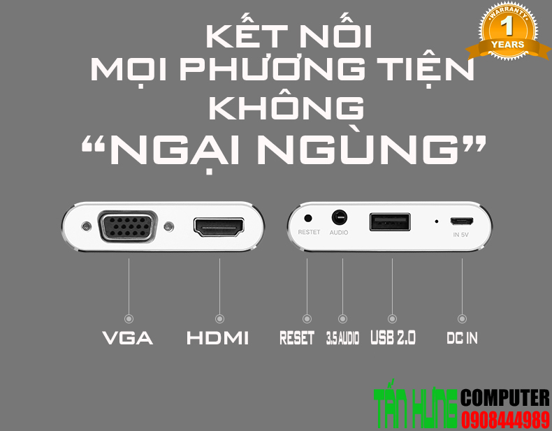 Bộ chuyển đổi đa năng ra HDMI + VGA dành cho điện thoại, máy tính bảng cao cấp chính hãng Ugreen 30522