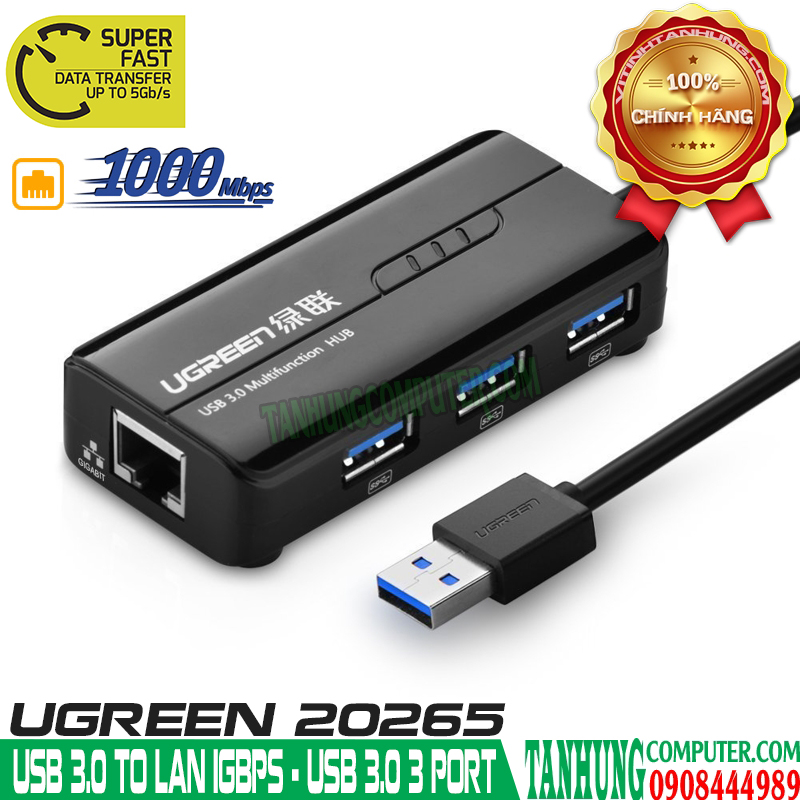 bo-chuyen-usb-3-0-to-lan-1gbps-hub-usb-3-0-3-cong-ugreen-20265-cao-cap