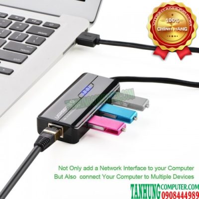 Bộ chuyển USB 3.0 to LAN 1Gbps + Hub USB 3.0 3 Cổng Ugreen 20265 Cao Cấp