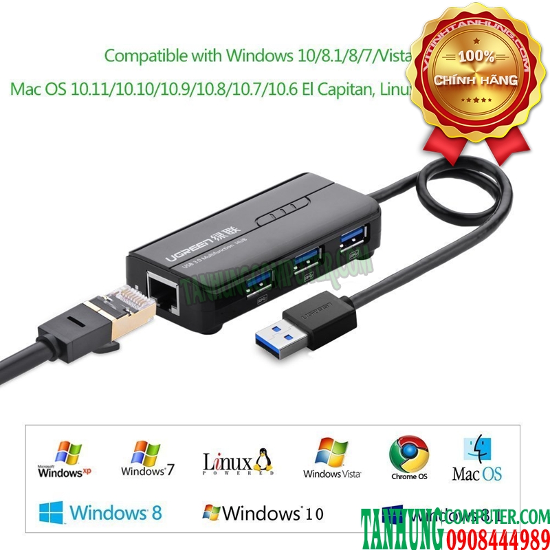 bo-chuyen-usb-3-0-to-lan-1gbps-hub-usb-3-0-3-cong-ugreen-20265-cao-cap