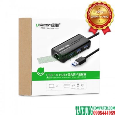 Bộ chuyển USB 3.0 to LAN 1Gbps + Hub USB 3.0 3 Cổng Ugreen 20265 Cao Cấp