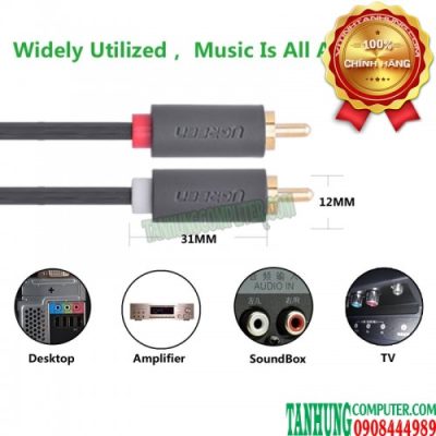 Cáp Audio 3.5mm (ÂM) to RCA 1M Ugreen 10588 Chính hãng cao cấp