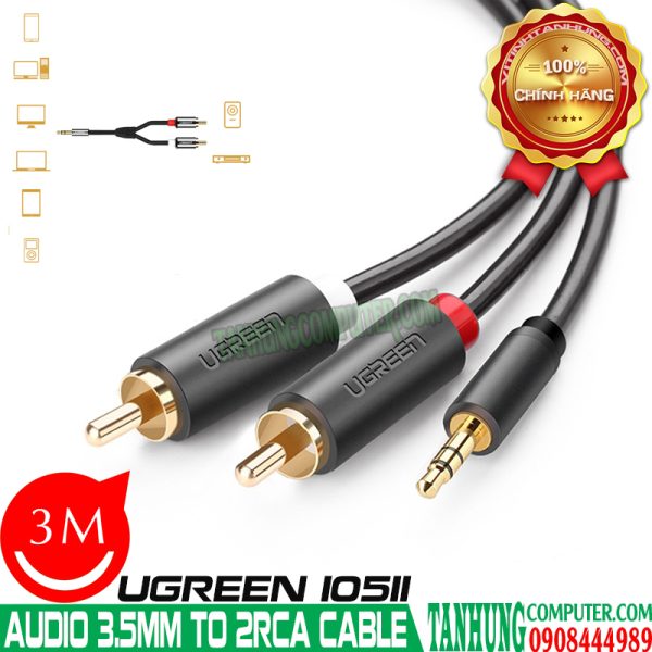 Cáp Audio 3.5mm to 2 RCA Dài 3M Cao Cấp Ugreen 10512