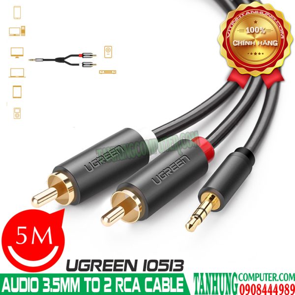 Cáp Audio 3.5mm to 2 RCA Dài 5M Cao Cấp Ugreen 10513