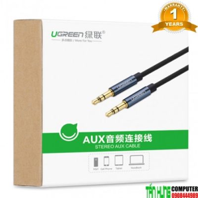 Dây AV 3.5mm (M/M) Ugreen 10686 dài 1.5M Đầu hợp kim bọc lưới cao cấp