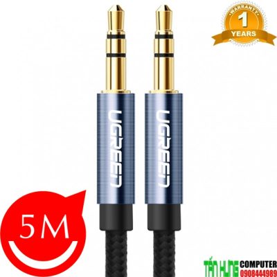 Dây AV 3.5mm (M/M) Ugreen 10689 dài 5M Đầu hợp kim bọc lưới cao cấp