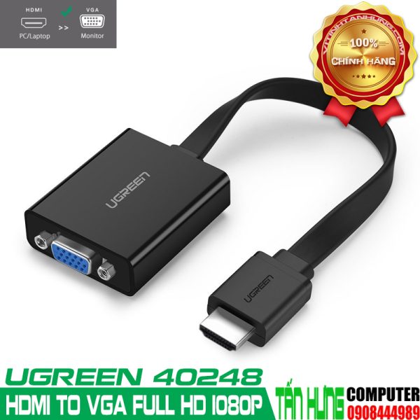 Cáp chuyển HDMI to VGA+Audio cao cấp hỗ trợ Full HD Ugreen 40248 (vỏ nhựa)
