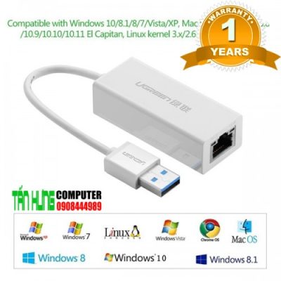 Cáp chuyển USB 3.0 to Lan hỗ trợ 10/100/1000 Mbps Ugreen 20255