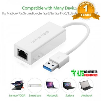 Cáp chuyển USB 3.0 to Lan hỗ trợ 10/100/1000 Mbps Ugreen 20255