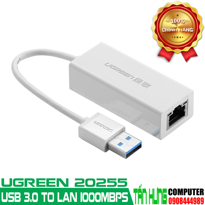 cap-chuyen-usb-3-0-to-lan-ho-tro-10-100-1000-mbps-ugreen-20255-vo-nhua