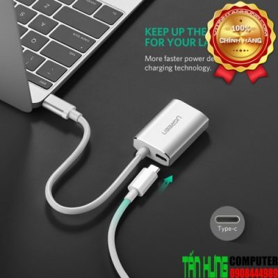 Cáp chuyển USB-C to VGA Ugreen 40866 - Full HD 1080p@60Hz; 1920x1080P (Vỏ nhôm, có cổng sạc Type-C)