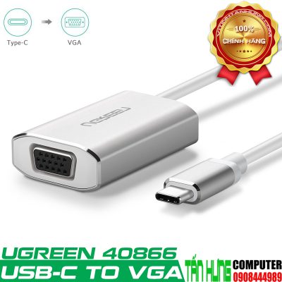 Cáp chuyển USB-C to VGA Ugreen 40866 - Full HD 1080p@60Hz; 1920x1080P (Vỏ nhôm, có cổng sạc Type-C)