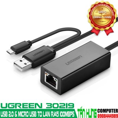 Cáp chuyển đổi USB 2.0 sang Lan RJ45 100Mbps hỗ trợ OTG Cao cấp Ugreen 30219